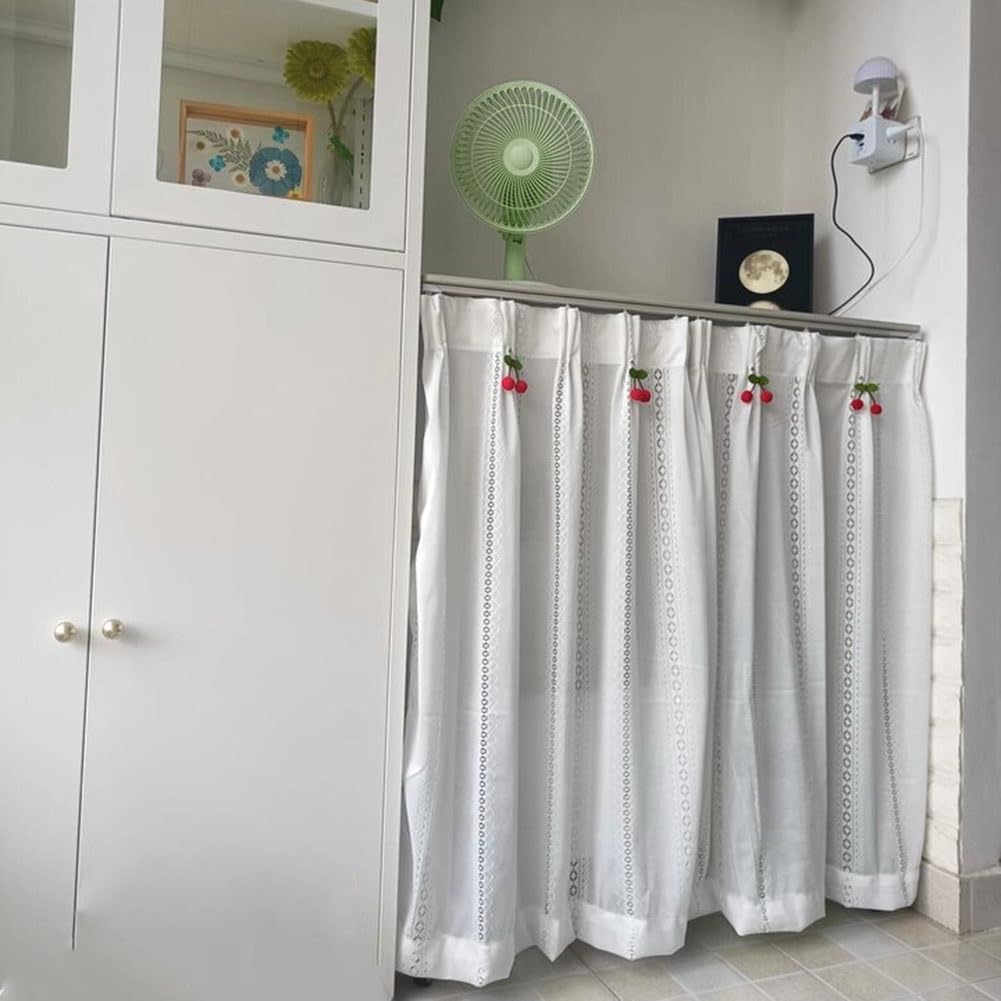 Rideaux en Dentelle Blanc avec Pompons, 2 Pièces Rideau Florales au Crochet de Ferme Française Filtre la Lumière Poche de Tige pour Armoire Salon(WxH150x220cm/59x86inch)
