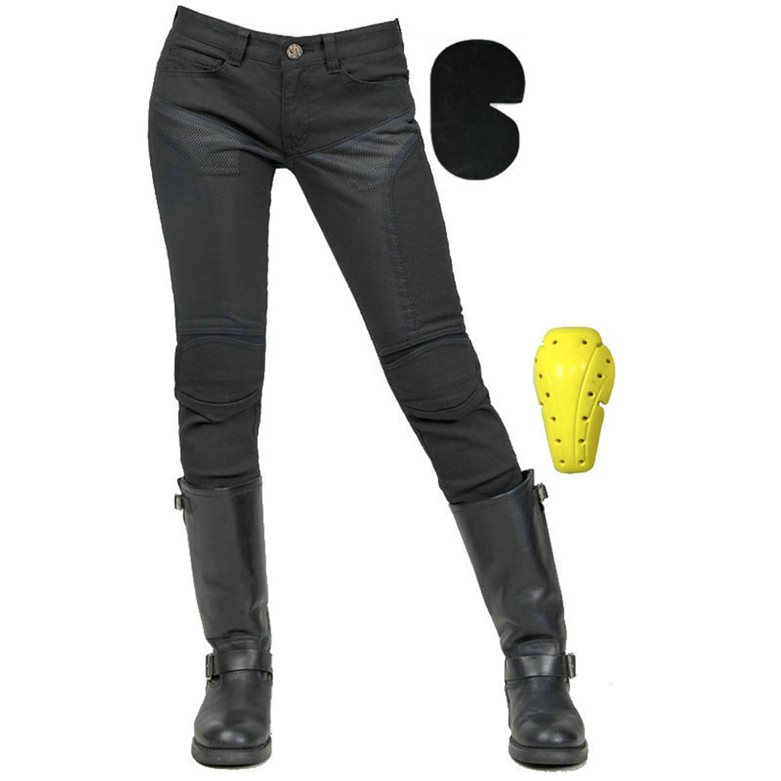 Pantalones De Moto para Mujer,Kevlar Vaqueros De Motociclista Elástico Carreras Senderismo Pantalones con Bolsillos Y 4 Almohadillas Protectoras Desmontables