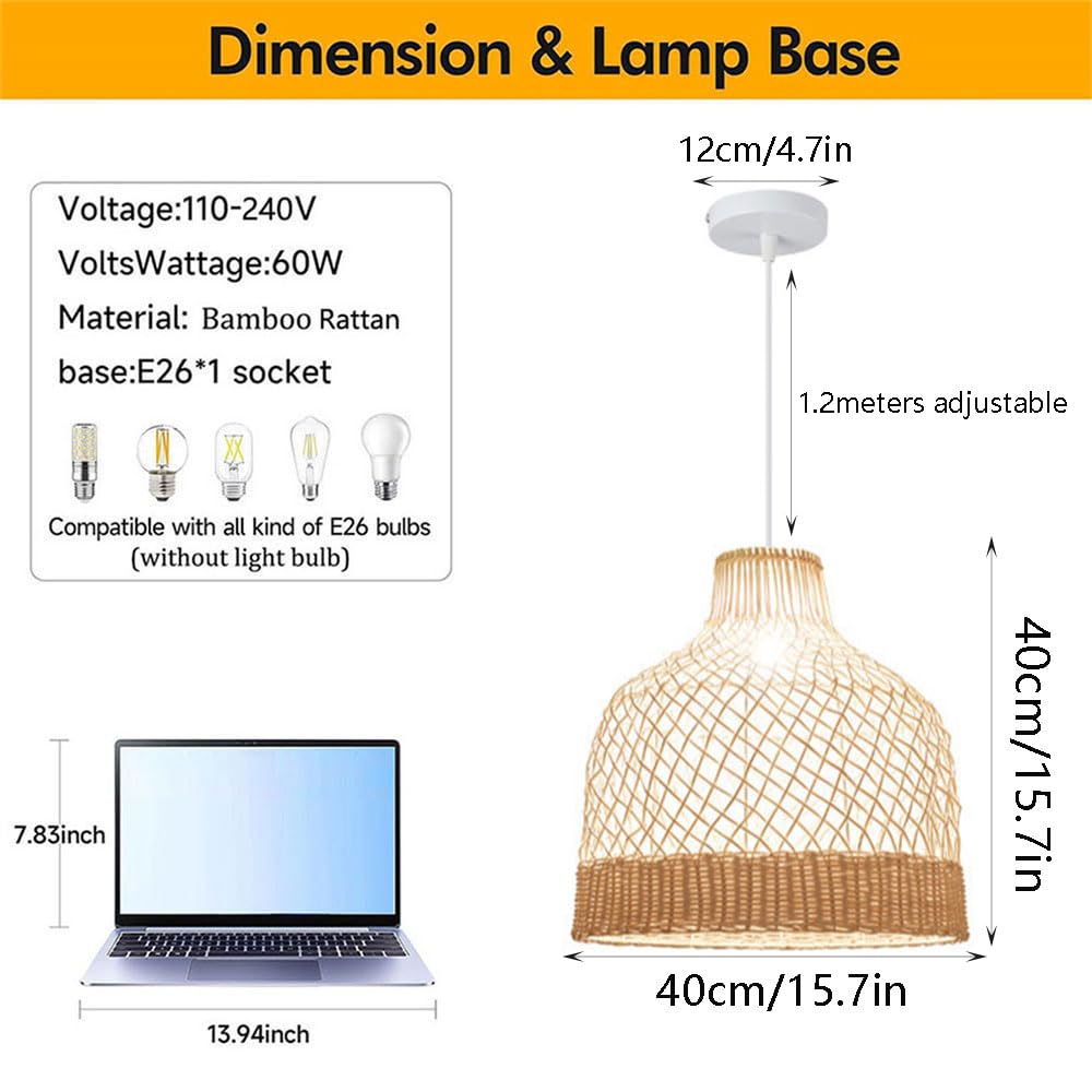 Naturalna rattanowa lampa wisząca z dzwonkiem ręcznie tkana diamentowa krata żyrandol boho wyspa kuchnia lampa wisząca do jadalni,