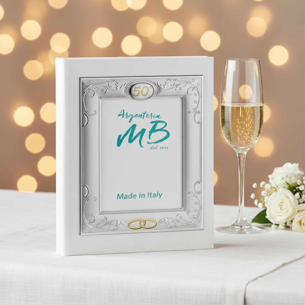 Album Fotografico per il Cinquantesimo Anniversario di Matrimonio Bianco Decoro Floreale