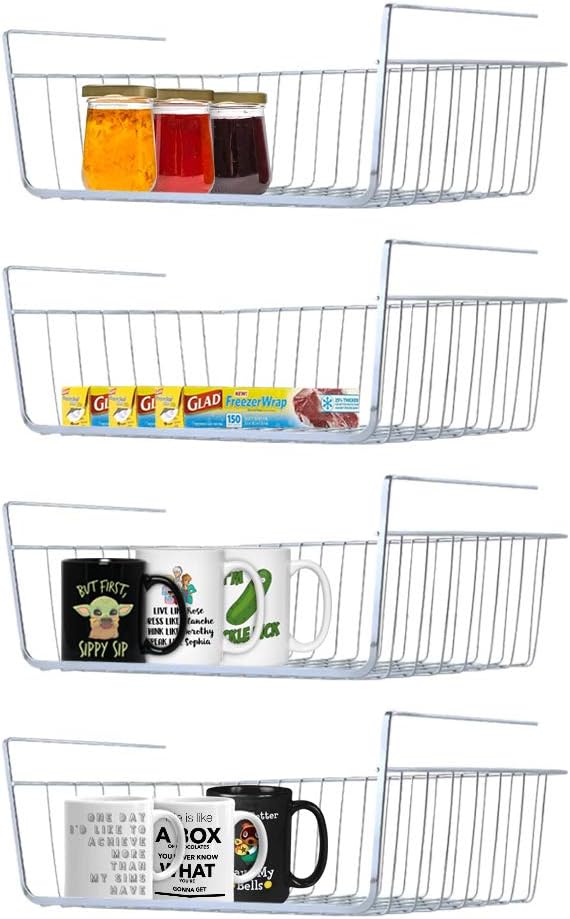 Comfecto Under Shelf Wire Basket, 4 Pack Stainless Steel Metal Hanging