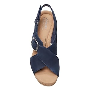 Clarks ウエッジ サンダル ネイビー レザー 軽量 ベルクロ Amazon | Clarks レディース Giselle Dove ウェッジサンダル