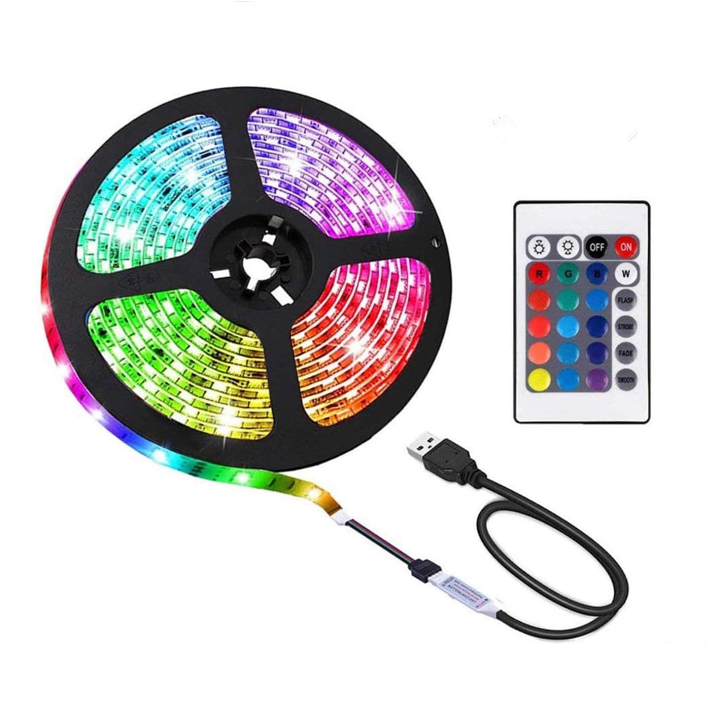 rynli RGB LED Strip Light, LED Strip Lights with Remote, USB Powered, Color Changing, Specialty & Decorative Lighting Ideal Lights for Bedroom, Kitchen, Gaming, TV Backlight (Without Bluetooth, 2 M)