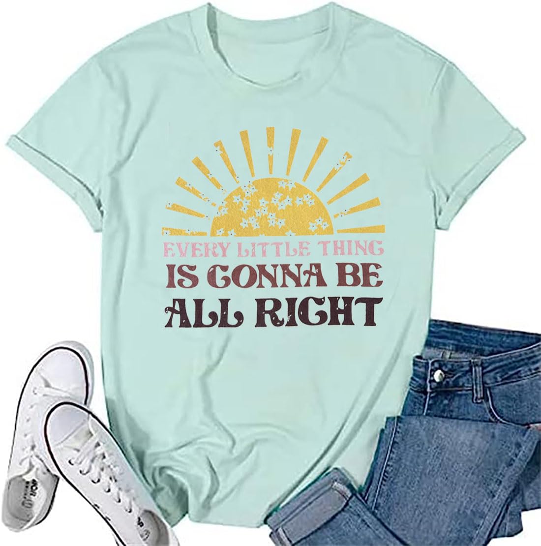 Every Little Thing Is Gonna Be Alright Shirt Women Country Music Tshirt Hippie Gift Shirt Vintage Graphic Tees Top