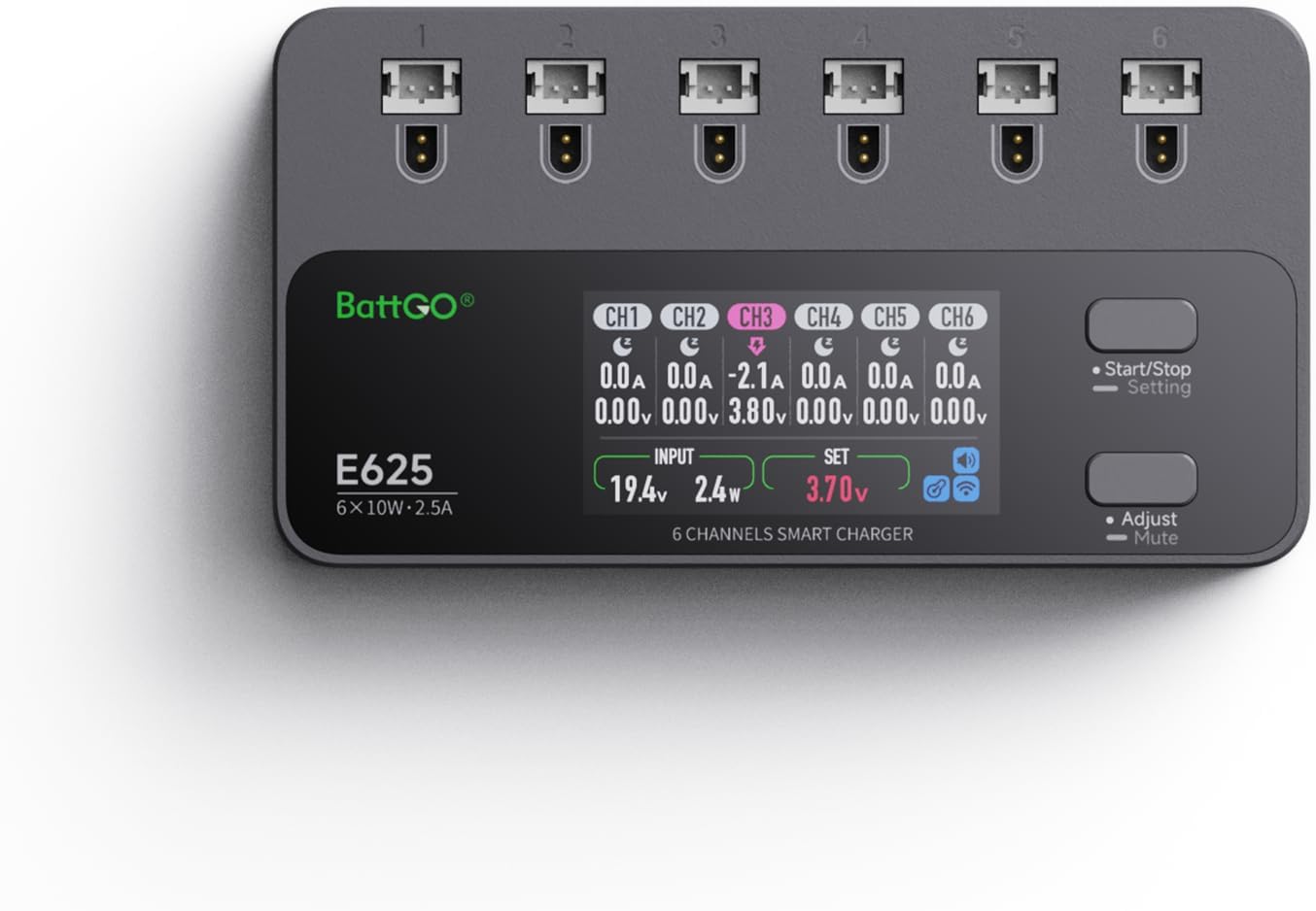 ISDT E625 6 Ports 1S LiHV Battery Charger Board Portable Type-C Charger 4.35V 2A Charger for RC Battery with BT2.0/PH2.0 Connector for 300mAh/450mAh/500mAh/600mAh FPV