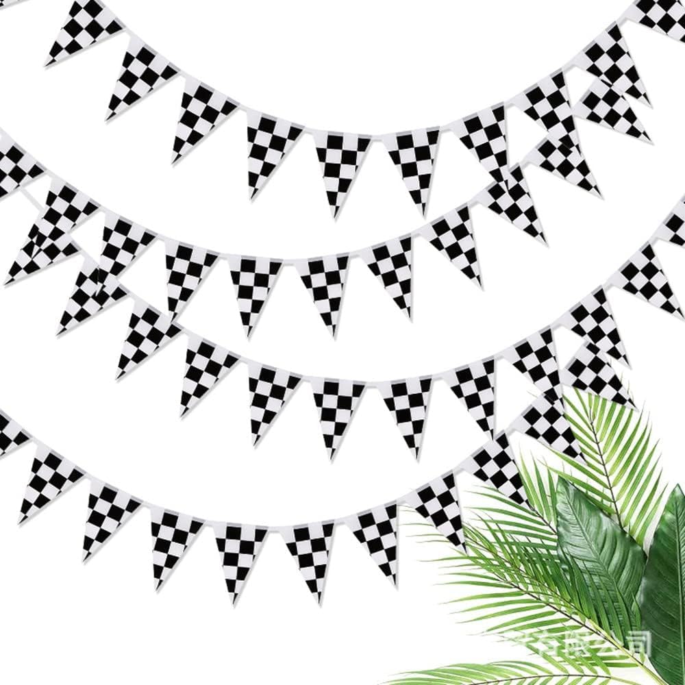 Bandierine A Scacchi Bianco E Nero - 10 Metri, 38 Pezzi, Per Feste E Decorazioni - Foto 12