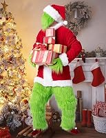 CCXBDY Zöld Karácsonyi Jelmez Felnőtteknek - 7 Részes Mikulás Szett, Zöld Szörny Halloween Farsangi Cosplay Kellékek Férfiaknak és Nőknek 6