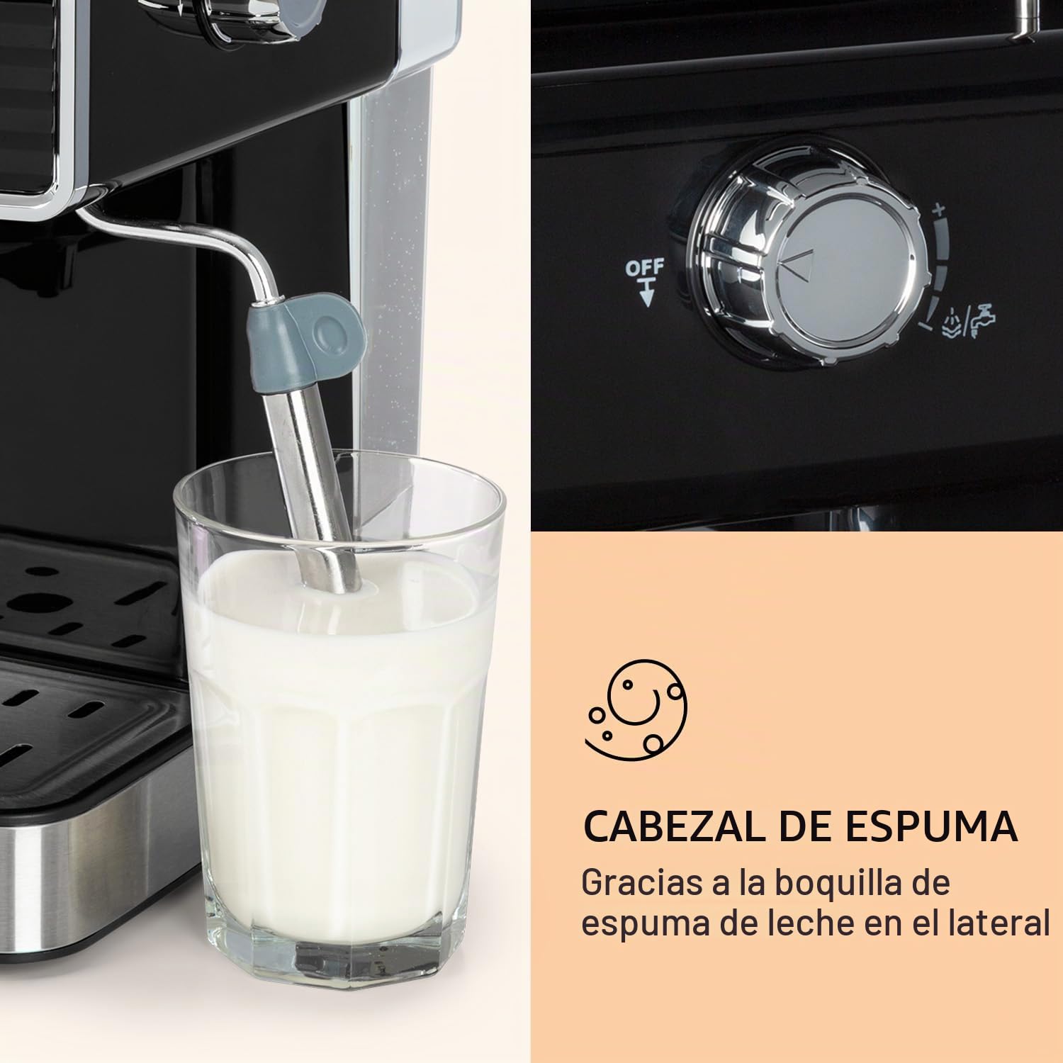 KLARSTEIN Gusto Classico - Cafetera de espresso, Potencia 1350 W, Presión bomba 20 bar, Depósito agua 1,5 L, Boquilla de espumado de leche, Barómetro, Filtro de aluminio para cápsulas de café, Negro