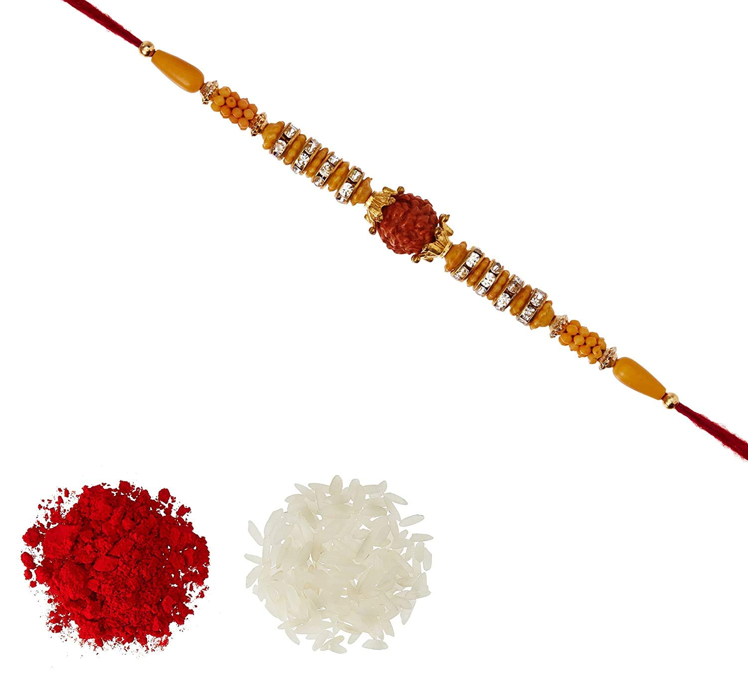Aheli Fancy Rudraksha AD Ring Beads Rakhi with Roli Chawal Tilak For Men Boys (Golden) (R17450R) (B07FK72WRT) Amazon Price History, Amazon Price Tracker