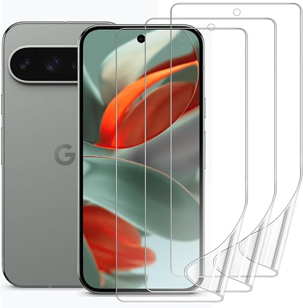 3 Pack Protector de Pantalla para Google Pixel 9 Pro 6.3", Película Hidrogel TPU Suave Ultra Delgada HD Cobertura Completa Google Pixel 9 Pro - Compatible con Huella Digital, Autorreparable, Táctil