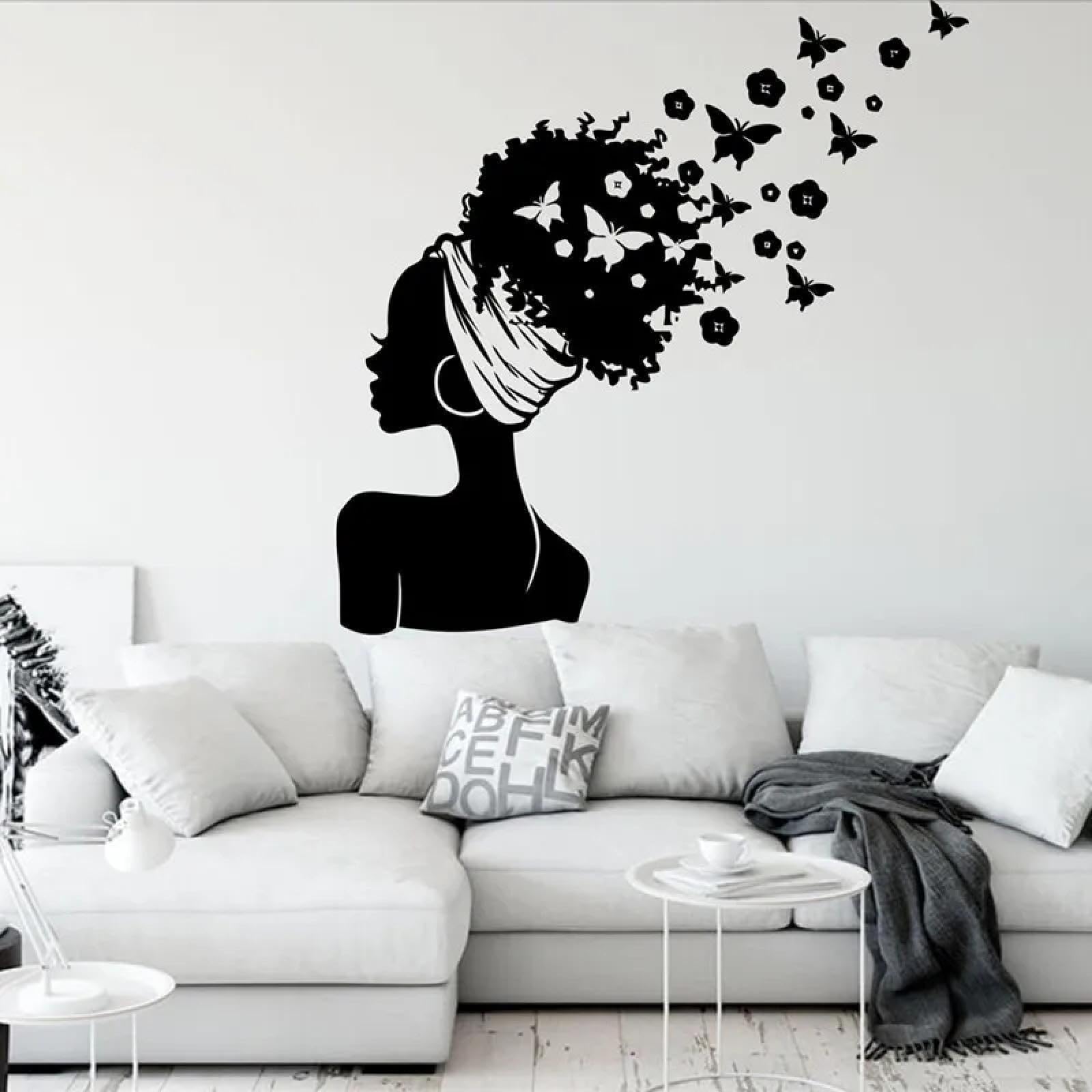 YOUOUSI African Beauty Girl African Girl wall Sticker Butterfly Beauty Salon Home Bedroom Decoration Decal wall