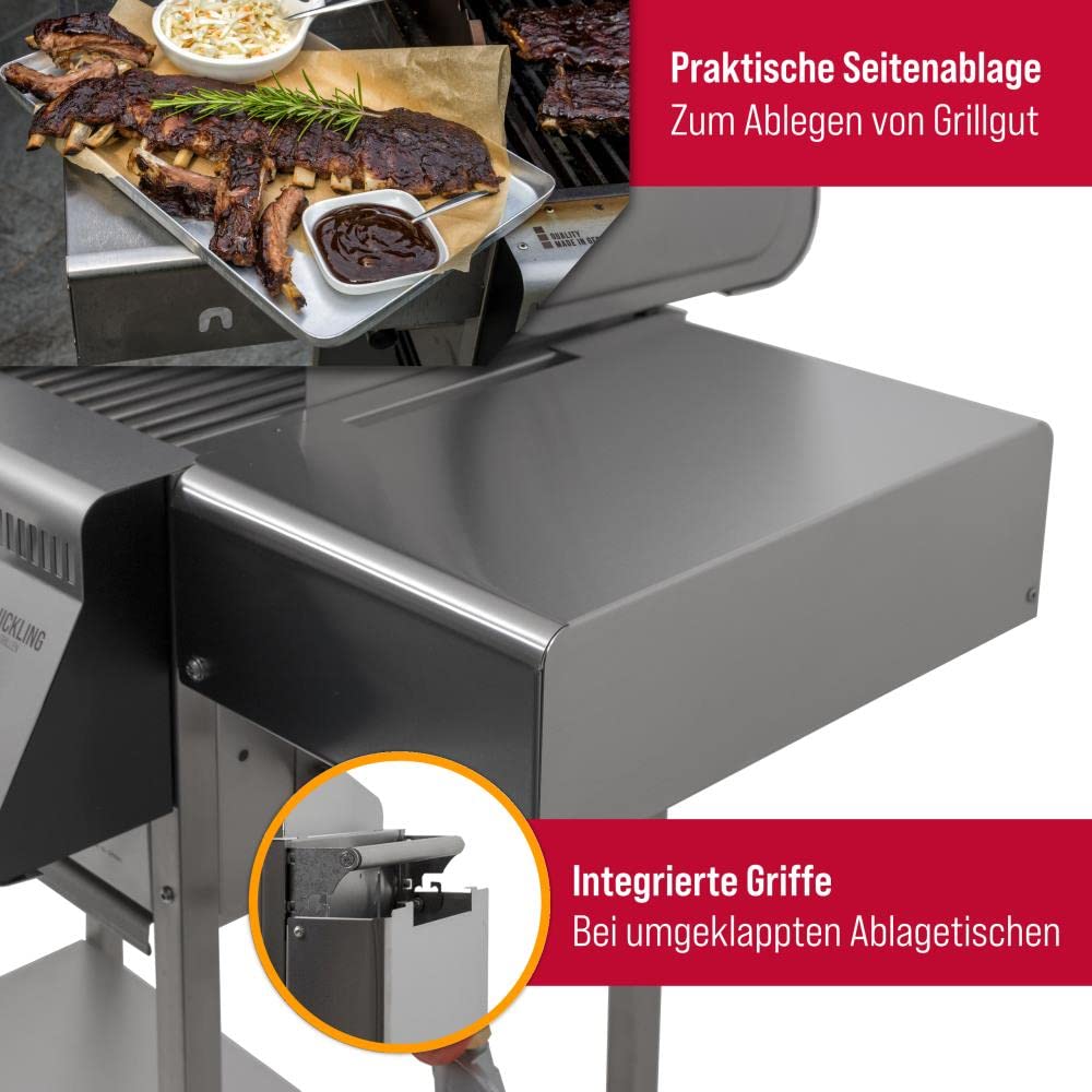 Schickling Gasgrill "Henry L - Classic" Premium BBQ Grillwagen komplett aus Edelstahl mit 3 Brennern & Doppelwandigem Deckel – Made in Germany: 3-teiliger Grillrost | Grillfläche: 55 x 33 cm