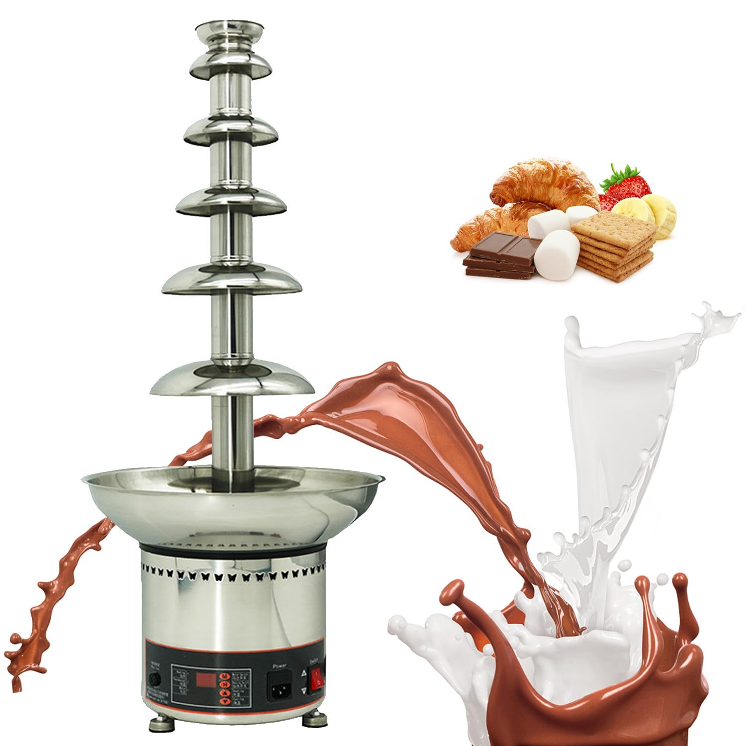 asdchZen Commercial Electric Chocolate Fondue Fountain Machine, Large Stainless Steel Melting Pot For Hot Chocolate, Ideal For Wedding Party Birthday Events,6Tier