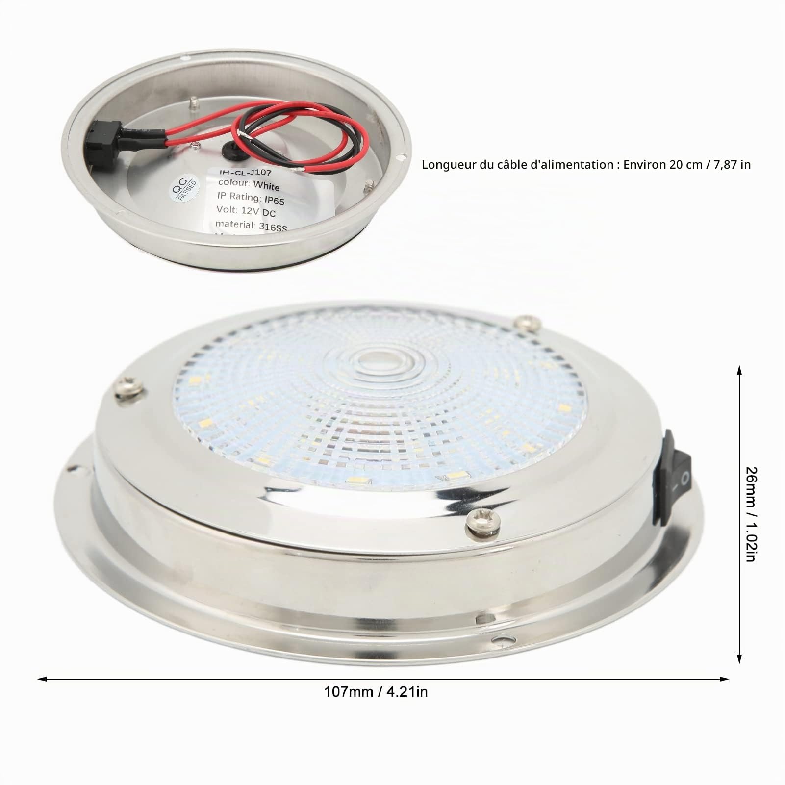 Tbest Lumière de Courtoisie Marine, Plafonnier RV IP65 Boîtier en Acier Inoxydable 316 étanche DC12‑24V Lampe de Courtoisie Marine