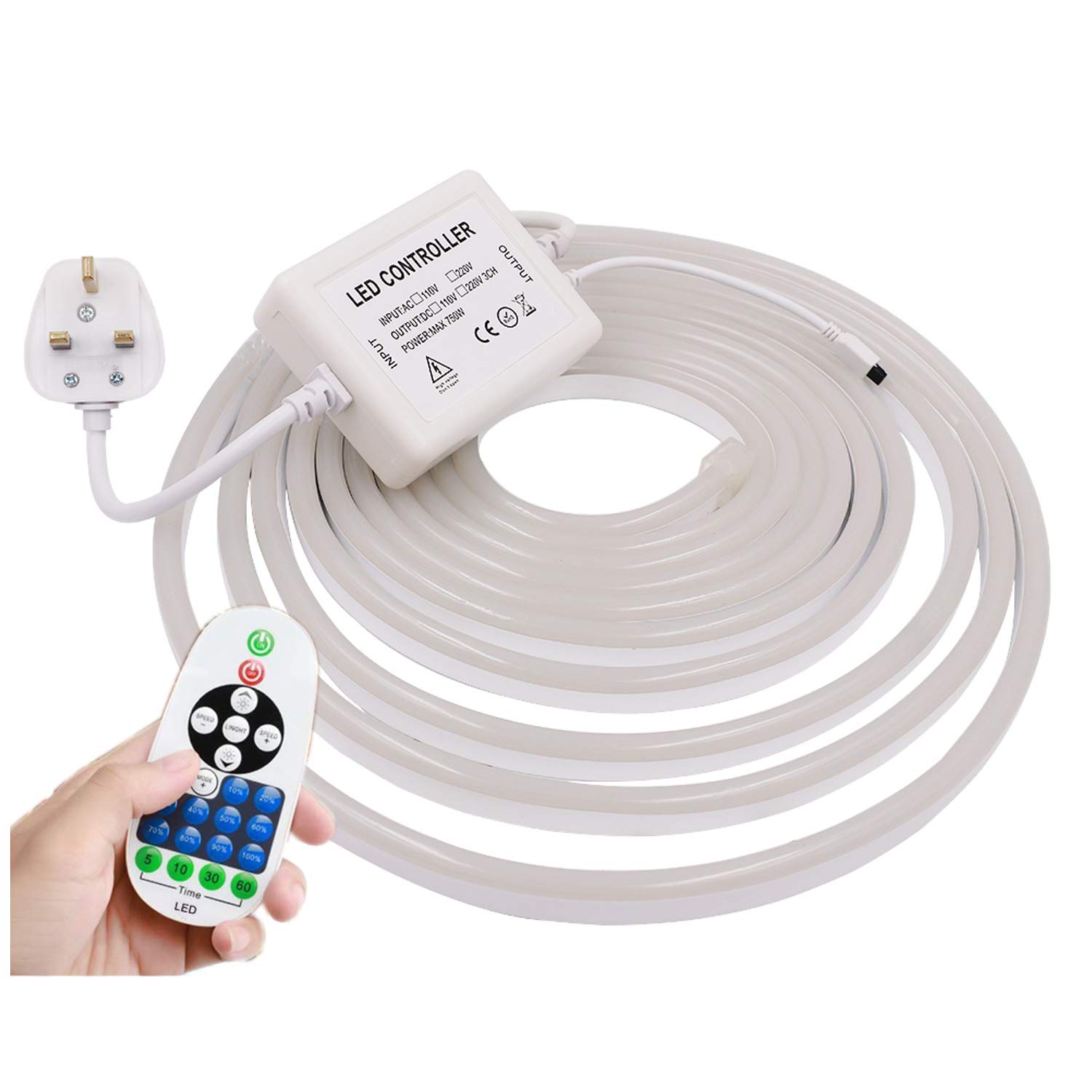 GQL Dimmable LED Neon Light Strip with 23-Key IR Remote Control & 220V 750W Transformer Power Supply- 6 Meters, Yellow