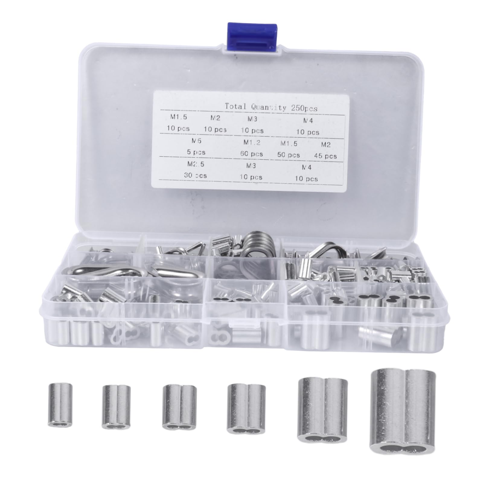 Drahtseilhülsensatz 250 Stück aus Aluminiumlegierung und Edelstahl