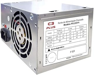 Fonte 200W C3Plus ATX PS-200V4 Prata - Potência de 200W Reais Cooler de 80mm Silêncioso Proteção contra Curto Circuito Bivolt Manual 115V/230V Sem Cabo AC