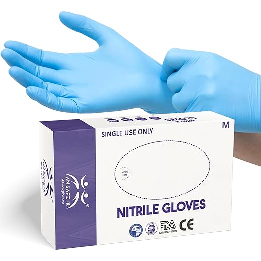 AM SAFE-X Nitrile Gloves Powder-Free, Blue (Medium) -100 Pieces