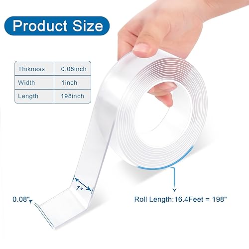 Miniatura 2 de Cinta de montaje de doble cara resistente, 1 x 198 pulgadas, nano cinta extraíble y sin rastros para exteriores e interiores, cinta adhesiva fuerte