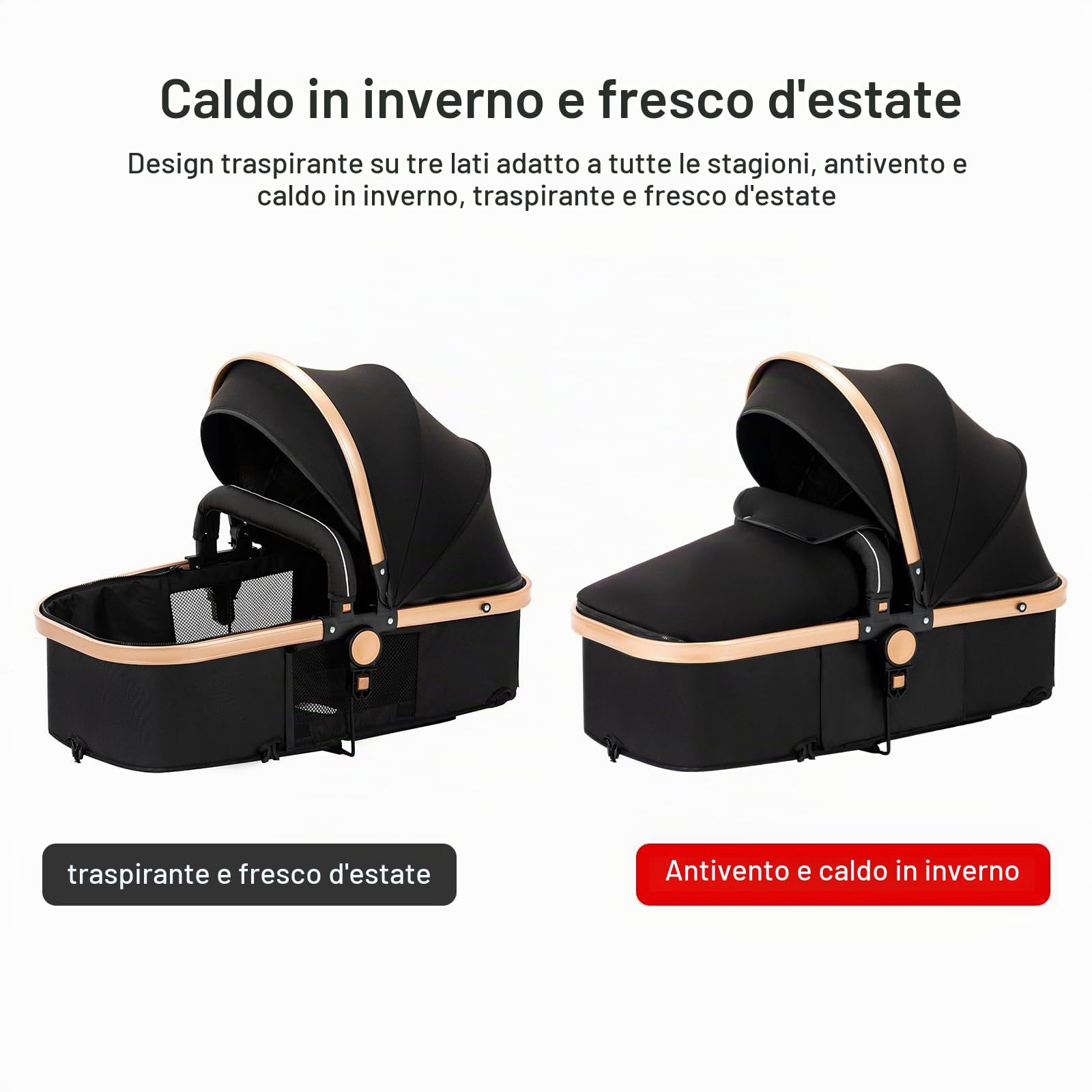 Passeggino trio Passeggino 3 in 1 carrozzina neonati navicella | Pieghevole, sedile reclinabile, marcia bidirezionale, cinture a 5 punti, portata 0-25 kg, 0-4 anni