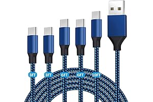 XIAE& Blue & Black 5-Pack 3.1A Fast Charging USB Type C Cables