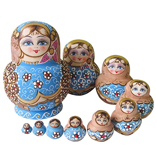 YAKELUS, marca profesional de Matrioska, Muñecas Rusas Matrioska 10 piece Madera Matrioska de Rusia de 10 capas, hecha a mano y por el tilo, es un juguete y un regalo