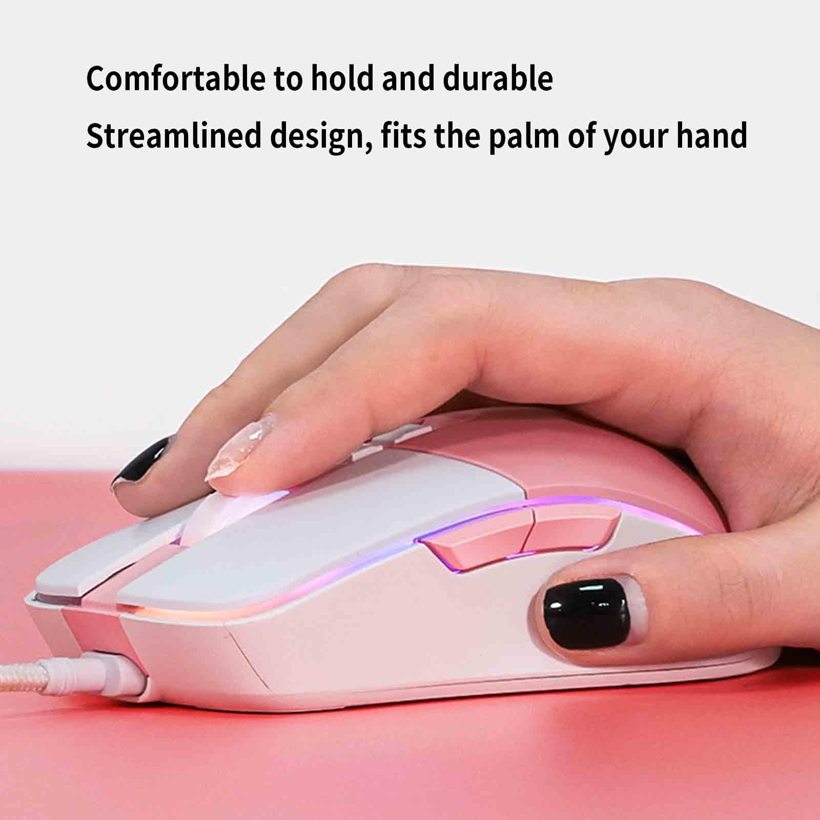 JUSHZ Mouse Cablato Usb Ergonomico Portatile Ottico Bagliore Comodo E Resistente 1200 DPI 1600 DPI 2400 DPI 3200 DPI 4800 DPI 7000 DPI (127x75x42mm,Pink)
