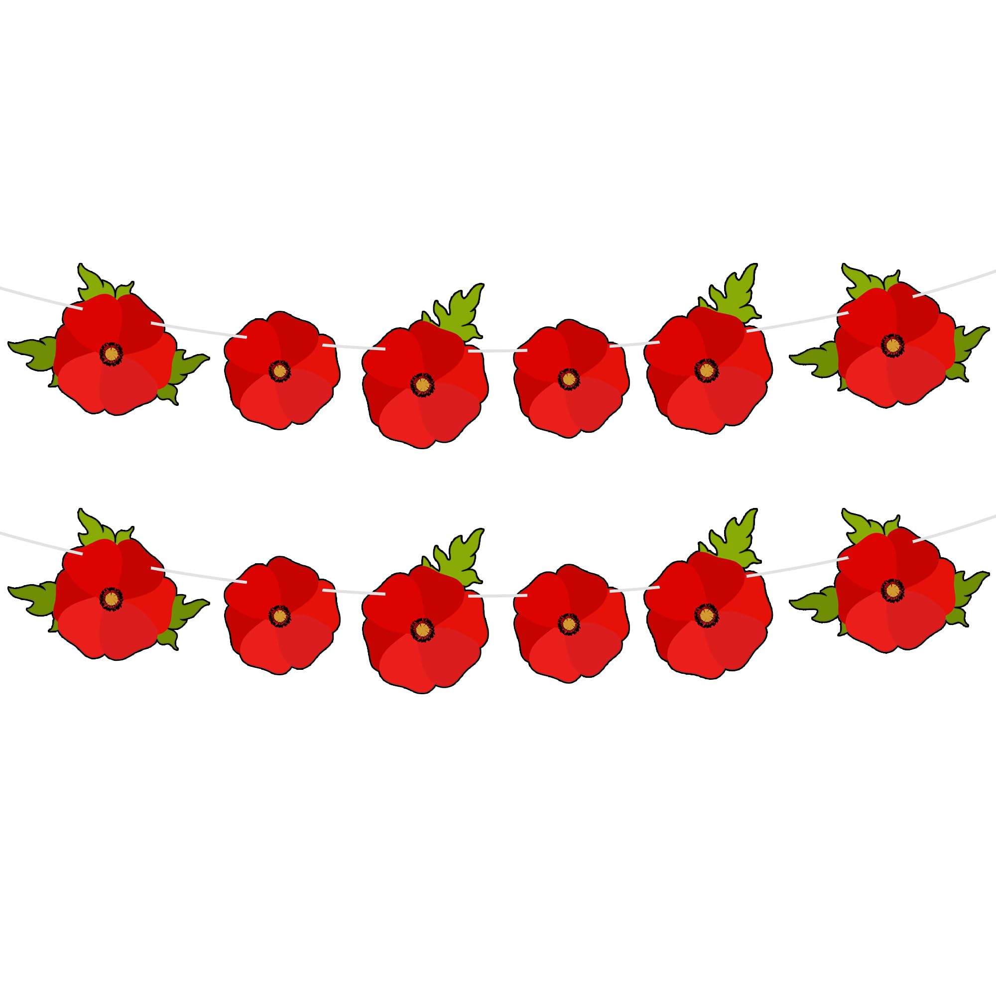 12 Piecs Lest We Forget Bunting Cardboard Poppy Flowers Bunting Banner
