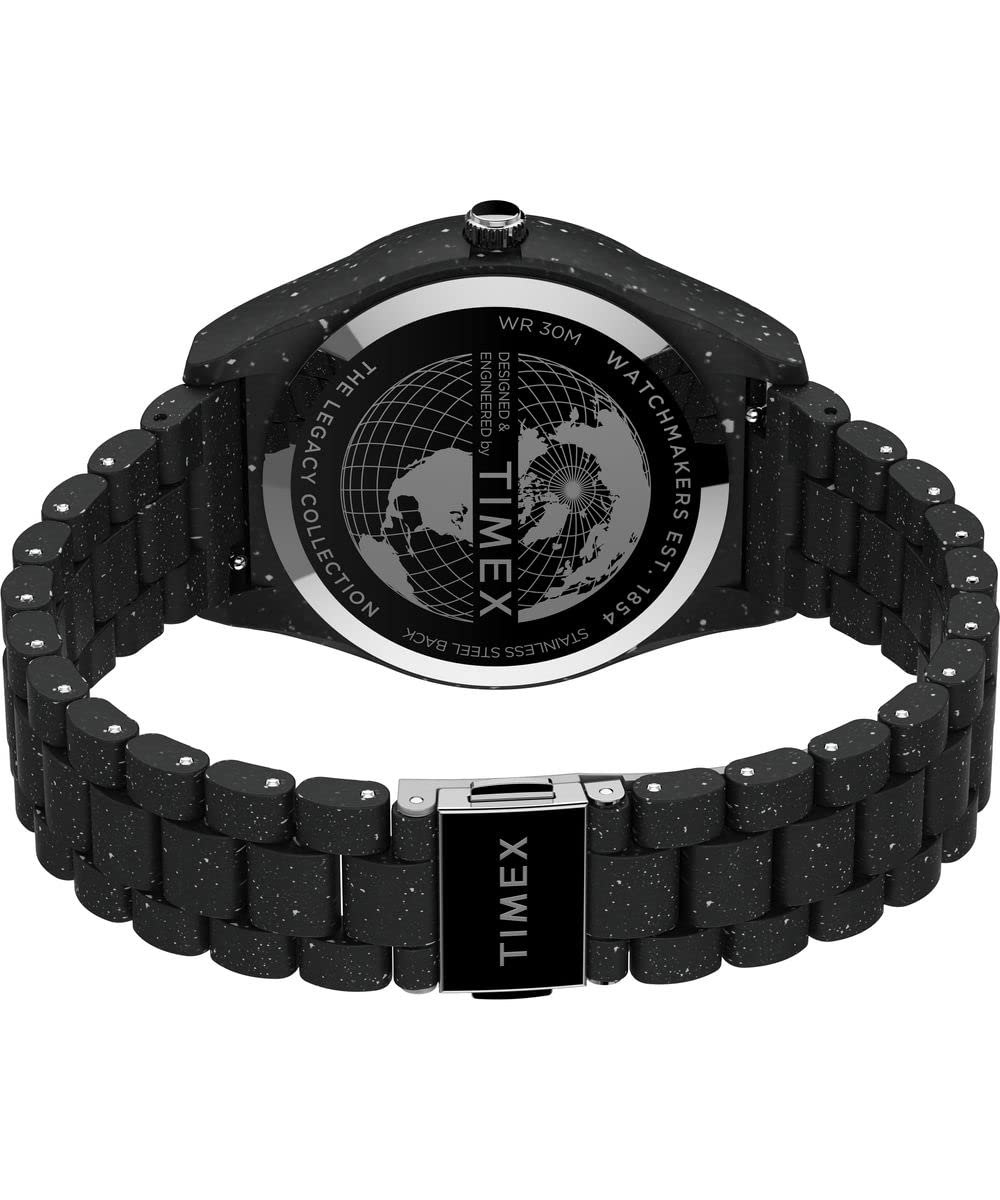 Timex Trend zegarek męski 42 mm – czarna ekologiczna bransoletka, czarna tarcza, koperta w kolorze czarnym, TW2V77000