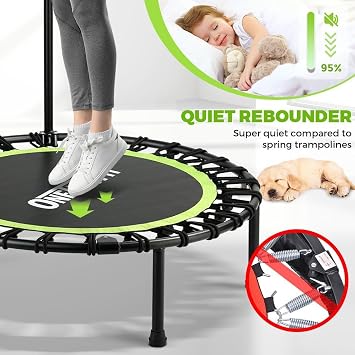 ONETWOFIT Foldable Rebounder Trampoline for Adults, 40/45 Mini Fitness Trampoline W/Adjustable Foam Handle Bungees, Quiet Exercise Trampoline for Personal Indoor Workout