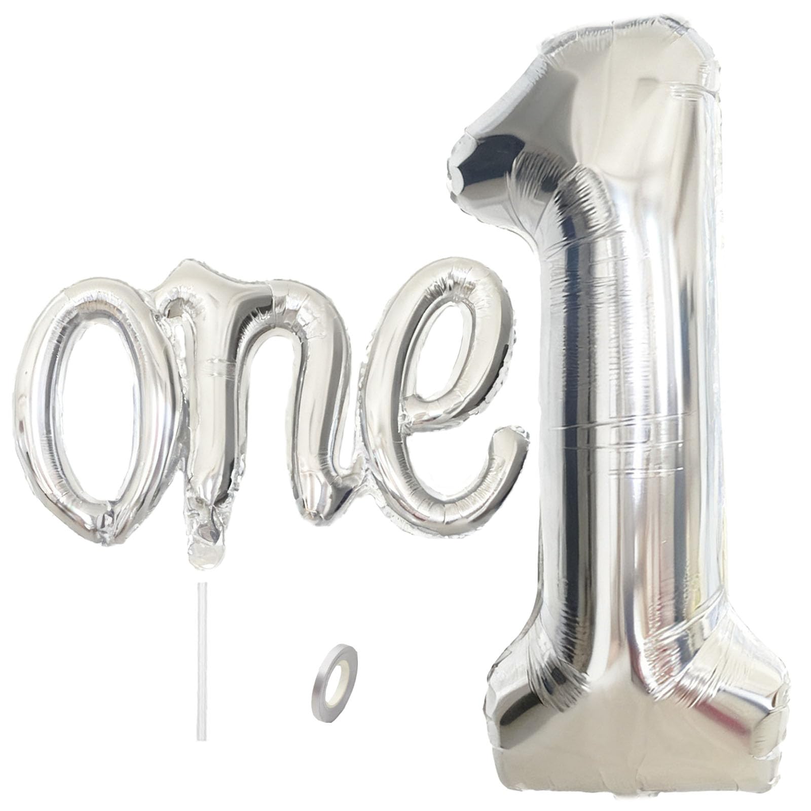 Photo 1 of WEILINZHOU Silver Number 1 and Letter One Balloon Set