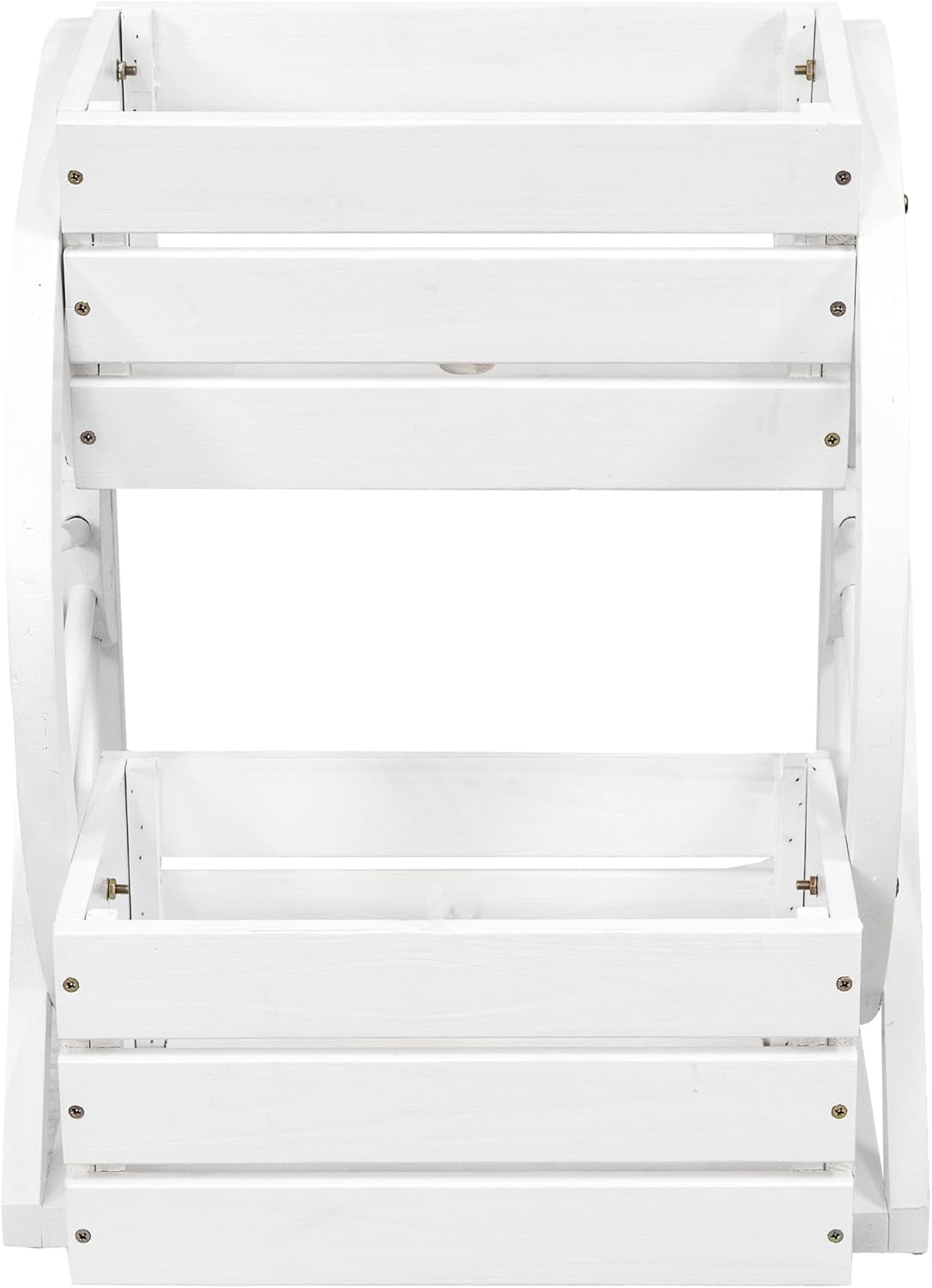 Sunnydaze Wagon Wheel 2-Tier Rustic Wood Plant Stand - Tiered Garden Box - For Patio, Garden, or Front Porch - White