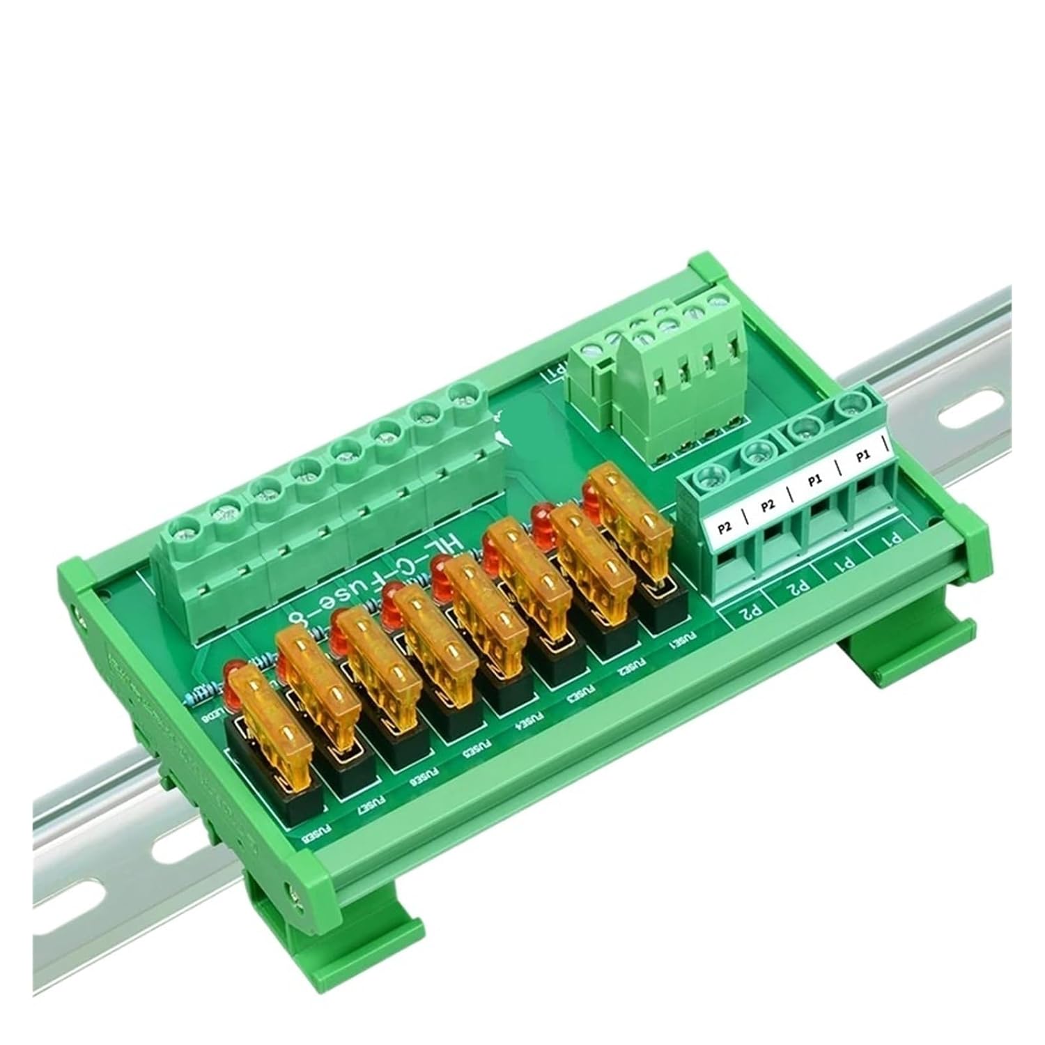 DIN Rail Mounted 8-Position Power Distribution Fuse Module Board, Suitable for AC/DC 5~32V.