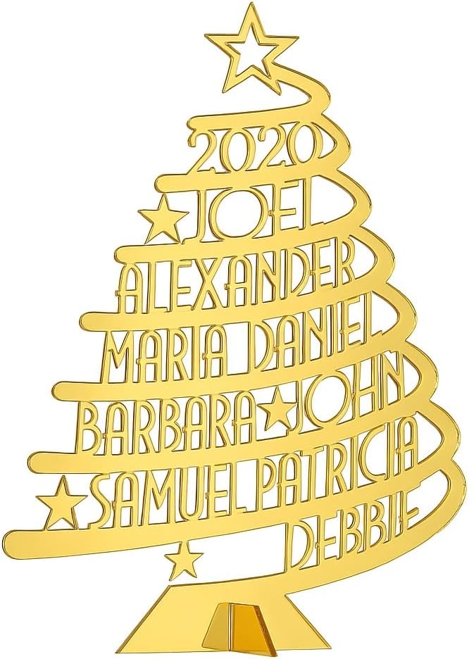 Personalized Christmas Trees with Custom Family Names, 2025 Xmas Decor, Gift for Family, Home Decorations, Laser Cut Names, Handmade Freestanding Wooden and Acrylic Trees, Ornament