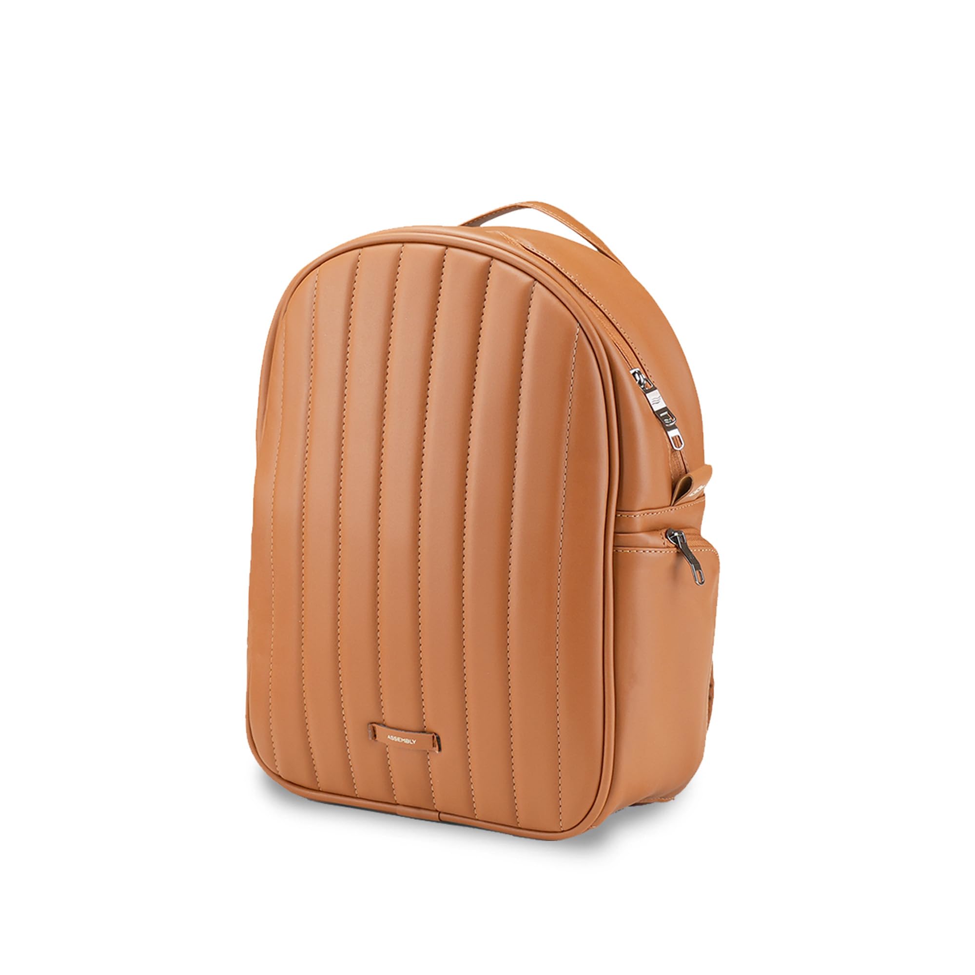 Assembly Conchita Quilted Backpack 12L, Smooth PU with Dedicated iPad Compartment, Dual Side Zipper Pockets, Compact Structured Design, Tan-image-12