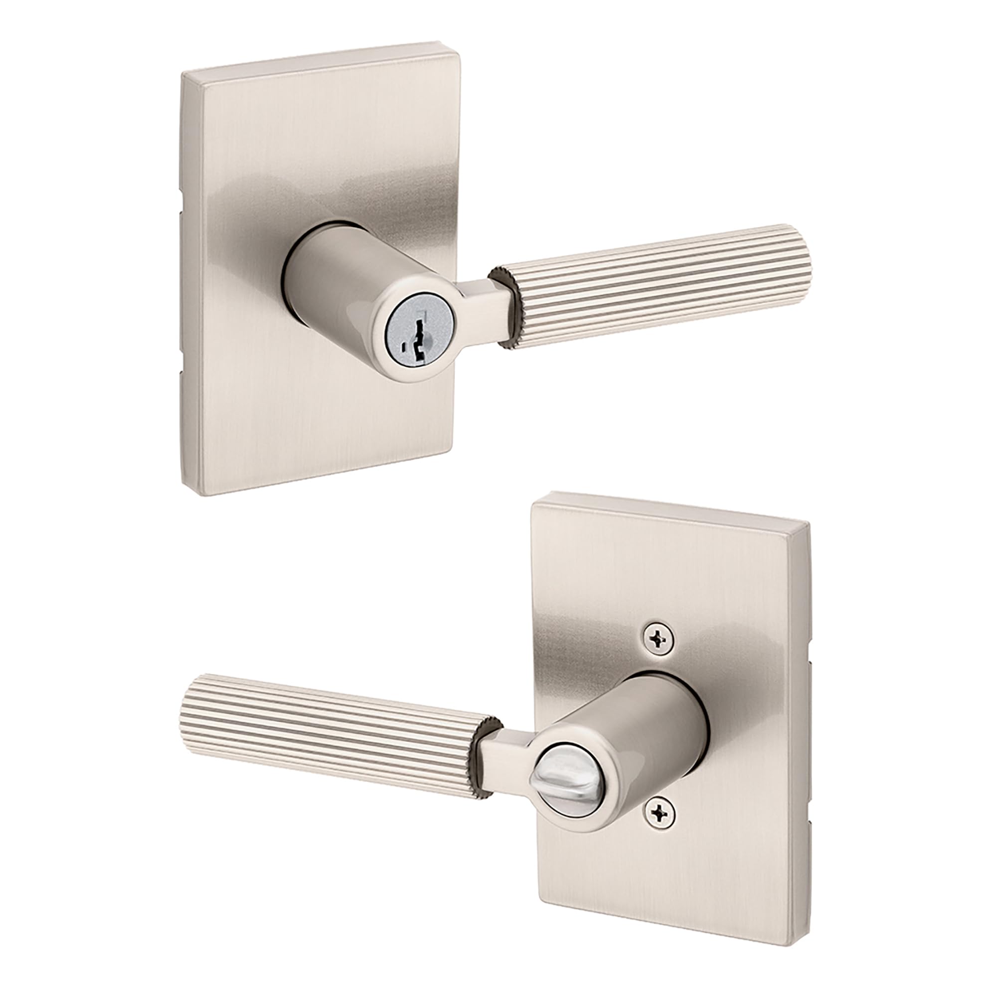 Poignée de porte d'entrée à clé Kwikset Mirada levier nickel satiné