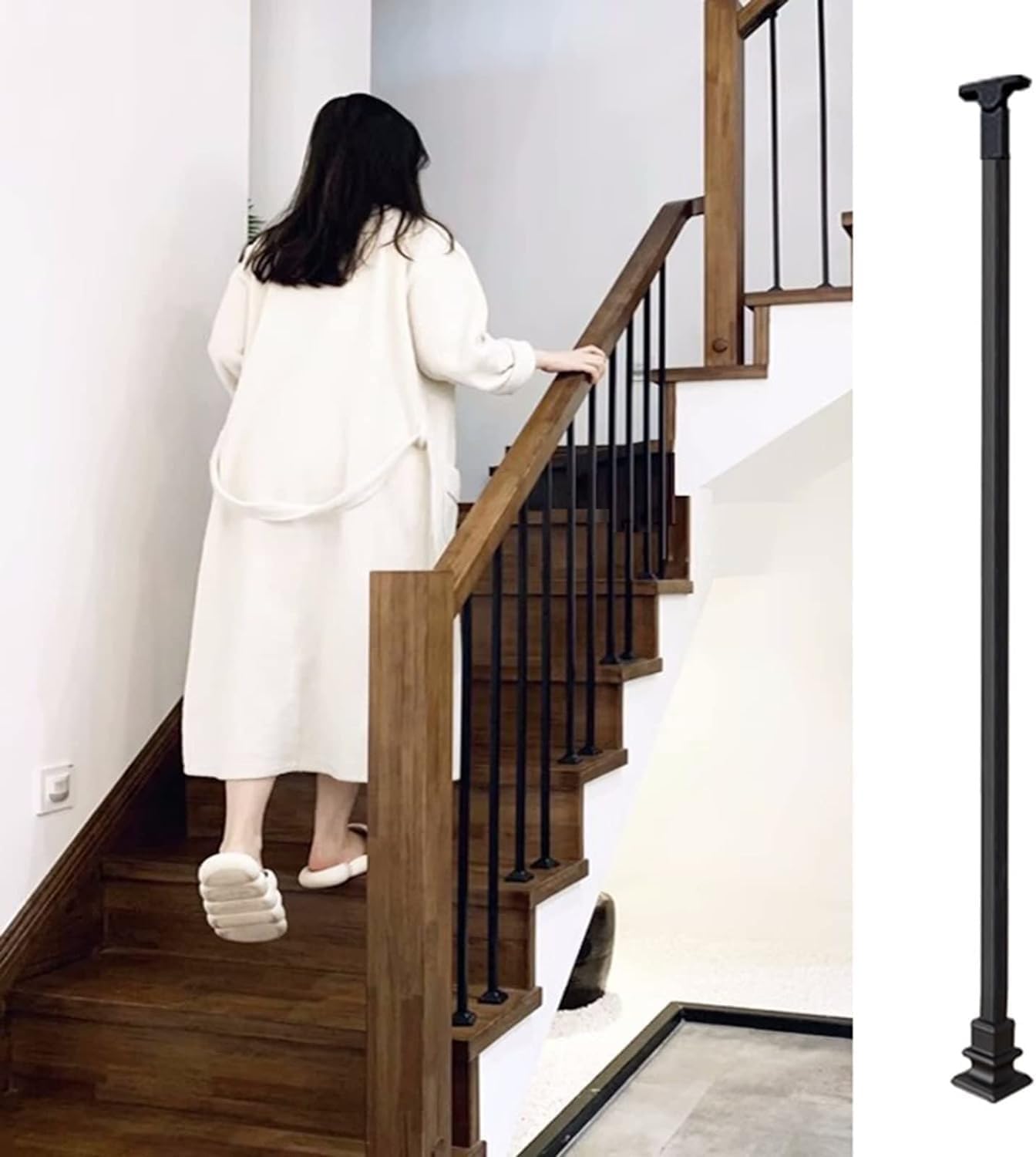 Main courante d'escalier robuste et connecteur réglable pour sol