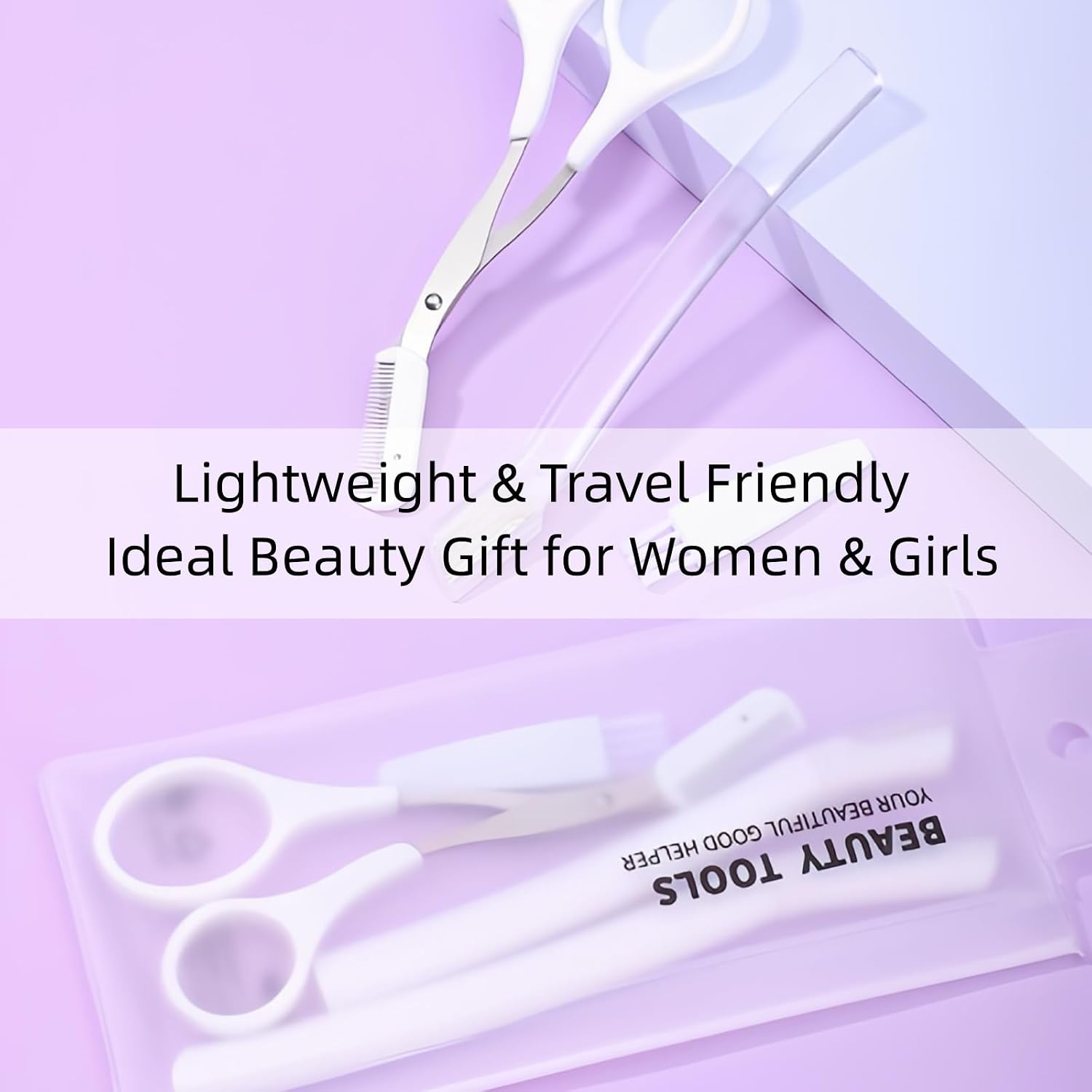 Eyebrow Trimmer Kit, Dermaplaning Tool Set with Eyebrow trimming scissors, Long-handled and short-handled trimmers, clippers, Cleaning brush, Facial Razor for Women & Men (5, Pink)