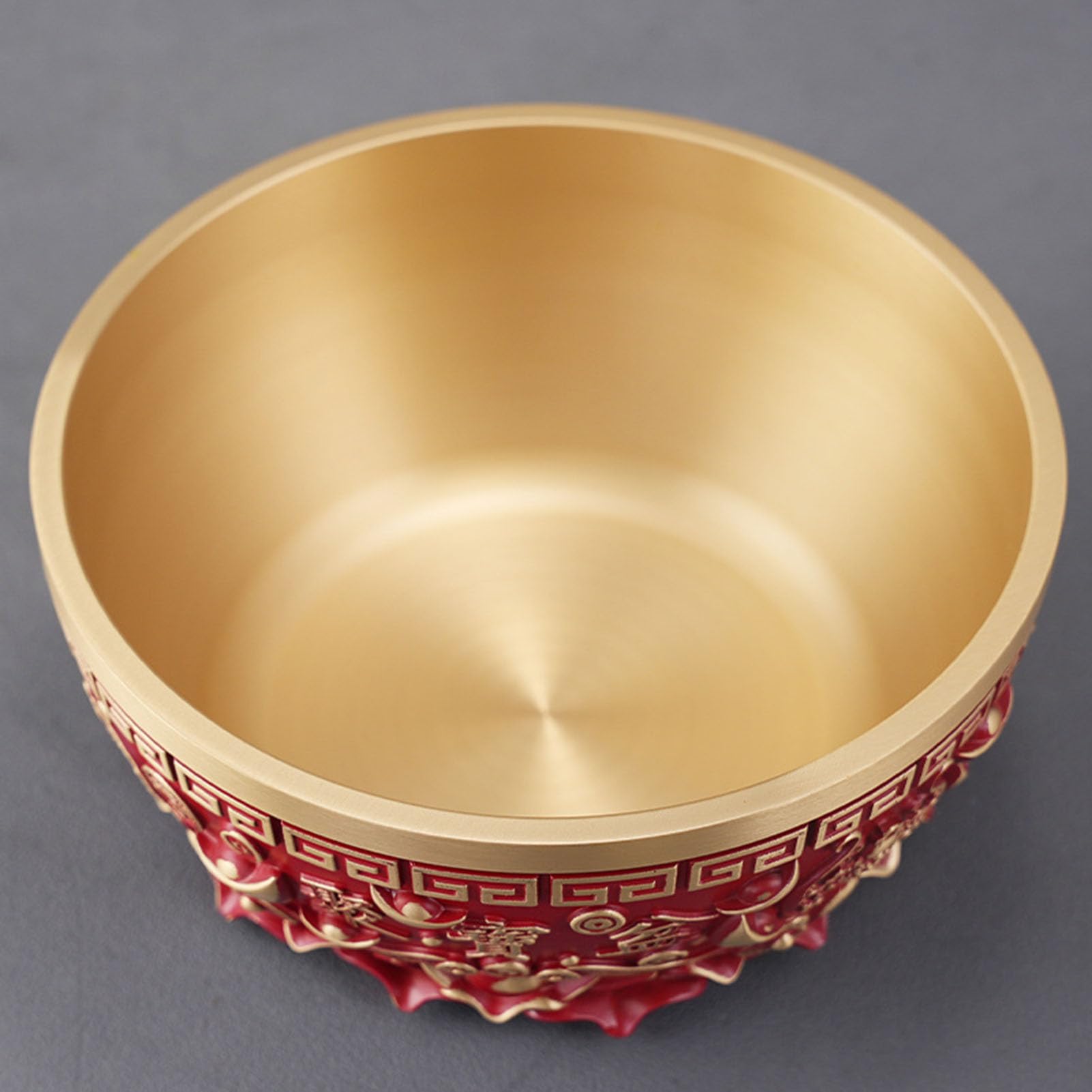 Miska na skarby Feng Shui z czerwonego mosiądzu - symbol bogactwa w kolorze szczęścia na biurko w domu, ręcznie wykonany metalowy wystrój ze złotymi akcentami,14CM