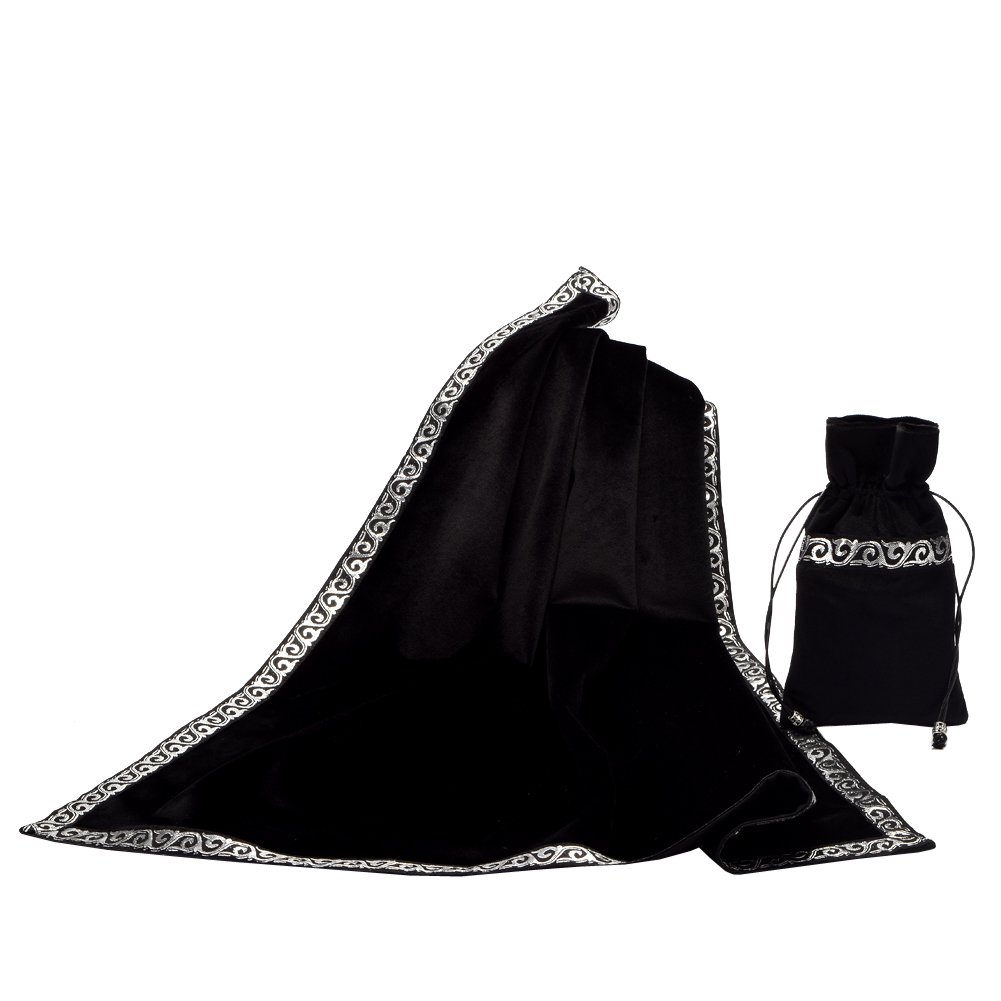 BLESSUME Altar Tarot Table Cloth Divination Wicca Square Velvet Cloth with Tarot Pouch Black