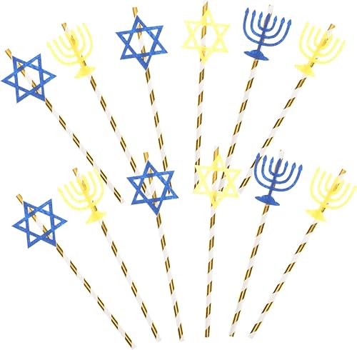 Didiseaon Pajitas de Hanukkah Decoración de Hanukkah para mesa de pajitas portátiles, 20 unidades, suministros para fiestas temáticas de Janucá,