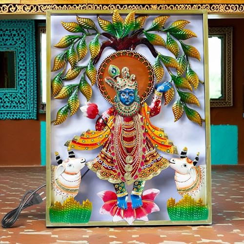 Lord Shrinathji Iron Metal Wall Décor (24x18in) – Handcrafted Krishna Religious Décor Showpiece | Vibrant Hindu Artwork with LED Backlight for Home, Pooja Room & Gifting (SrinathJi) — photo — 6 of 9