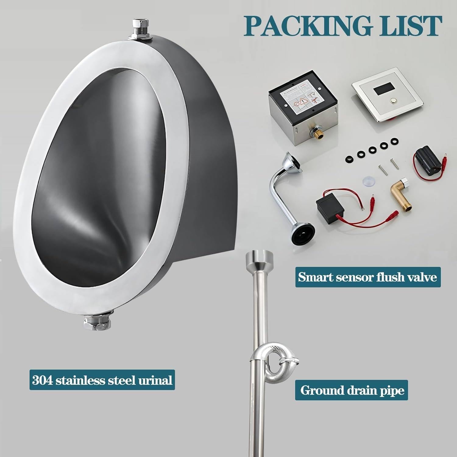 304 Stainless Steel Urinal,Wall Mounted Men's Bathroom Urinal,Household/Commercial Men‘S Adult Urinal,Public Toilet Male Urinal,GroundRow