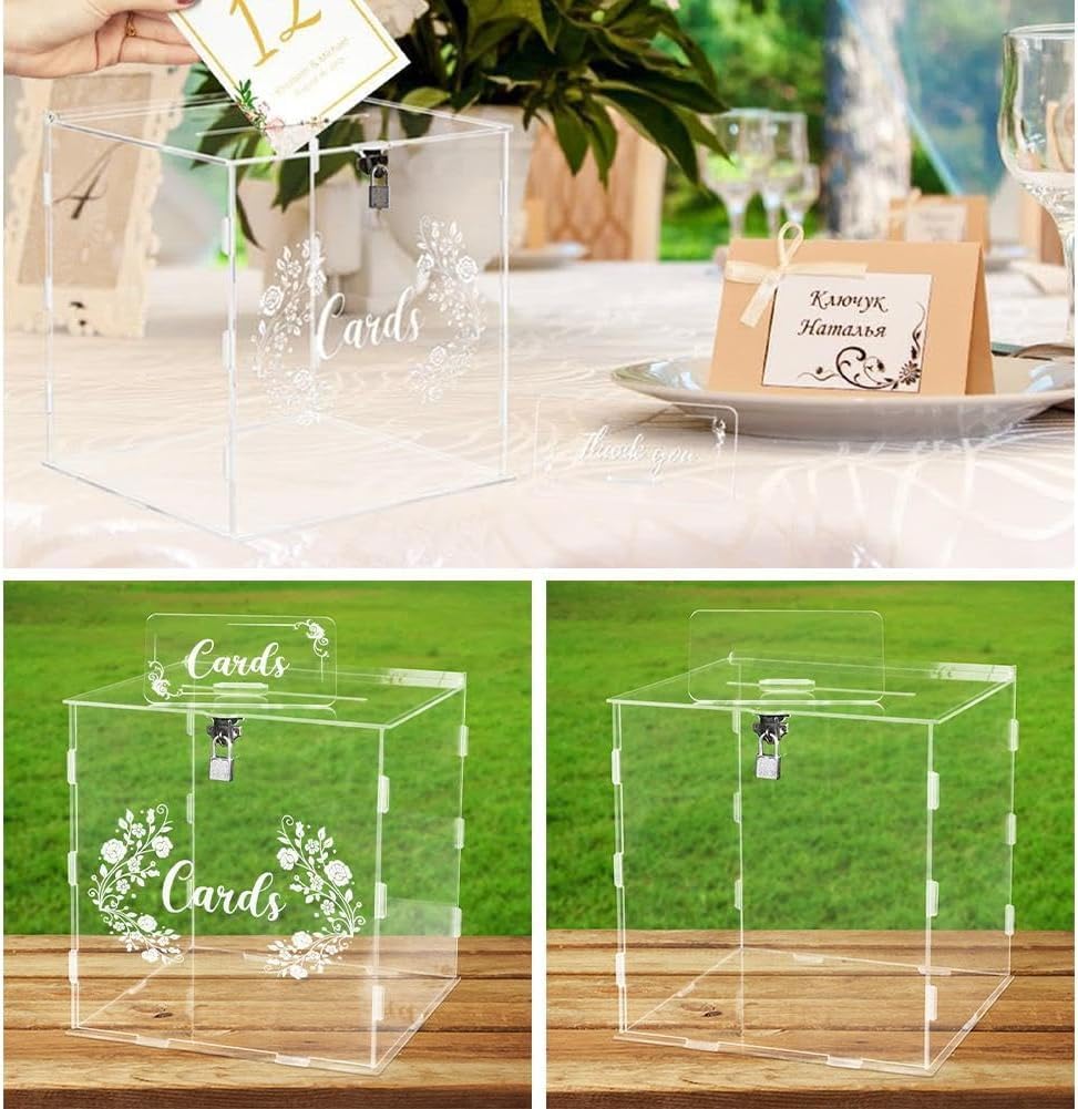 Pudełko Na Karty ślubne Z Akrylu Z Zamkiem Przezroczysta Skarbonka Na Imprezę, Ukończenie Szkoły, Rocznicę, Urodziny Dziecka, Transparent No Pattern, Size