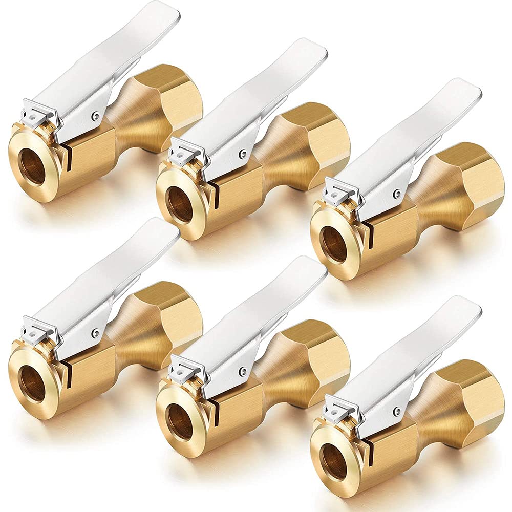 Littimoon 6 Pieces Brass Air Chuck Open Straight Tire Chuck with Clip for Tire Inflator Gauge Compressor Accessories