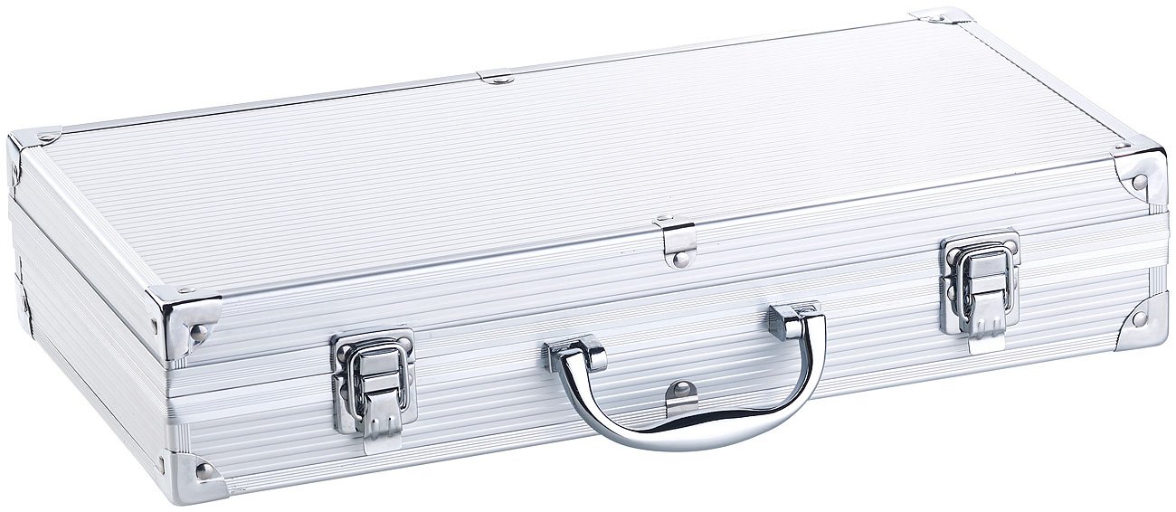Rosenstein & Söhne Giardino e Giardinaggio Set 14 Pezzi Barbecue Utensili Acciaio Inossidabile Valigia Alluminio Spazzola Pulizia Grill