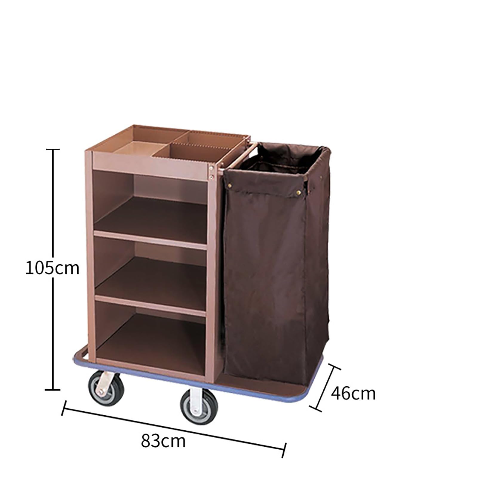 Carrello per Pulizie Commerciale Tradizionale a 3 Ripiani con Ruote e Sacco, Ideale per aziende/scuole/uffici/Servizi di Pulizia, Colore Marrone.