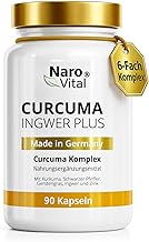 Kurkuma Ingwer Kapseln hochdosiert - Mit Curcuma Extrakt, Gerstengras, Kurkuma Pulver, Ingwer, Piperin, Curcumin - 90 vegane Kapseln - Alternative zu Tabletten