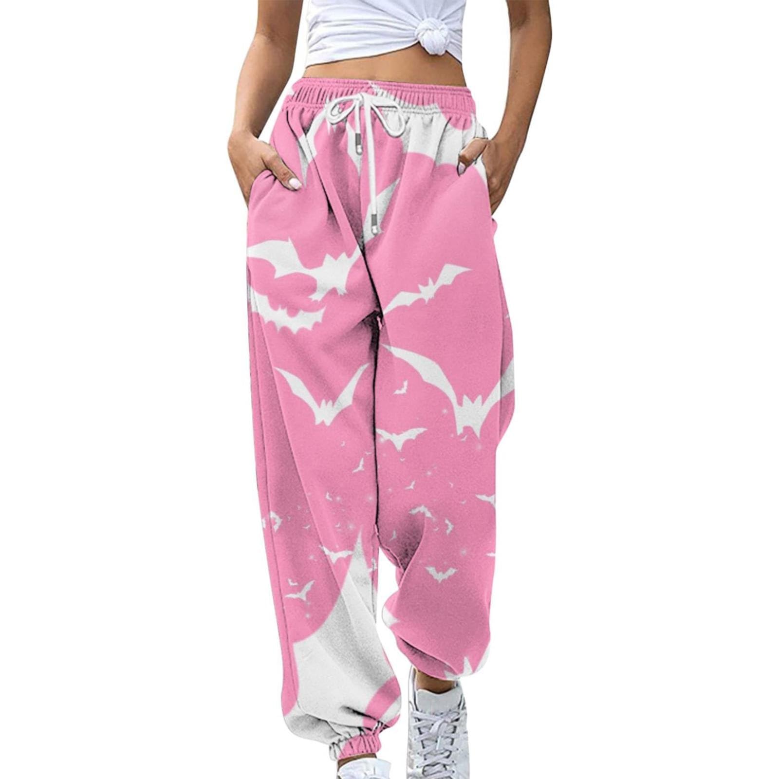GenericHalloween Fashion Women's Loose Breathable Casual Pants Pumpkin Bat Print Side Pockets Drawstring Casual Pants Ladies Casual Pants Clothes Women Trendy White Joggers Sale Clearance