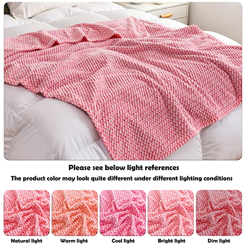 Newcosplay Super Soft Throw Blanket Premium Silky Flannel Fleece Leaves Pattern Lightweight Blanket All Season Use (White Pink, Throw(50"X60")) #TOP3